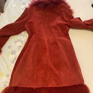 Suede and fur red coat